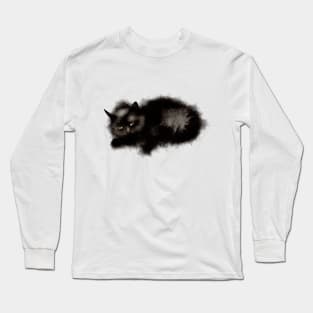 Sleeping Black Fluffy Cat Long Sleeve T-Shirt